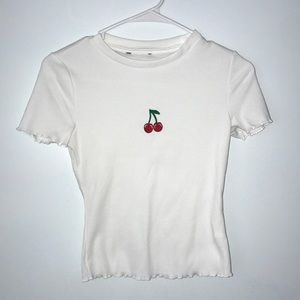 White top with embroidered cherries